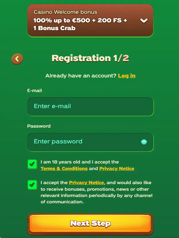 Register form GreenLuck